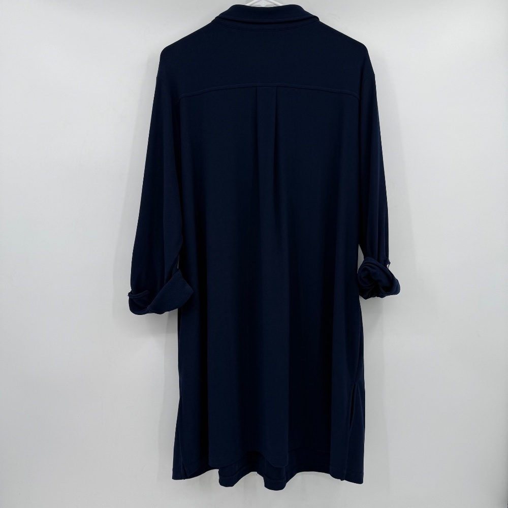 Susan Graver Dress Women 2X Blue Button Up Roll Tab Sleeve Stretch Office Casual - Picture 5 of 10